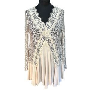 Jodifl Ivory Lace Long Sleeve Mini Dress Size M